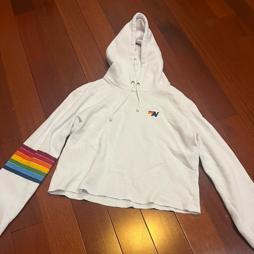Aviator Nation 7 Stripe Rainbow Cropped Hoodie